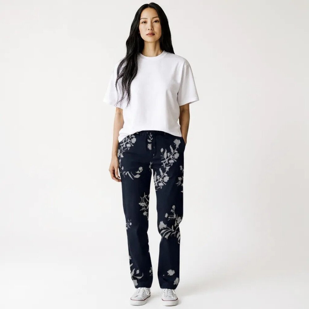 NEW JOIE Daltona Floral Print Wide Leg Pant Women Size Medium Navy Blue Palazzo